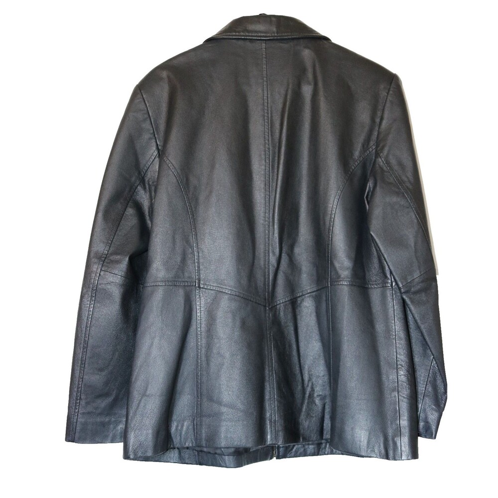 Jacqueline‎ Ferrar Womens Size Large Black Leather Full Zip Jacket Coat Y2K - Picture 7 of 12